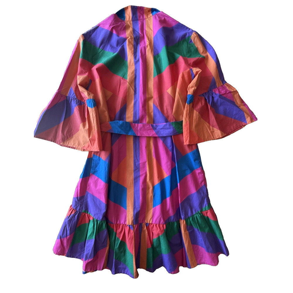 Farm Rio Amanda Mini Shirt Dress Medium – Ruffled Belted Colorblock - Picture 7 of 10